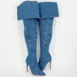Christian Louboutin Denim Kate Botta Alta Loubijeans Over the Knee Boot EU 37.5